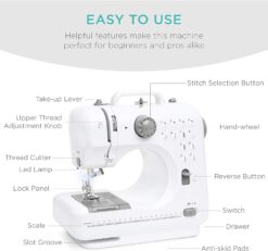 Best Choice Products Compact Sewing Machine, 42-Piece Beginners Kit, Multifunctional Portable 6V for Beginner w12 Stitch Patterns, Light, Foot Pedal, Storage Drawer - GrayWhite