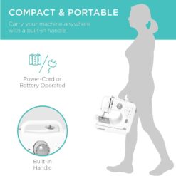 Best Choice Products Compact Sewing Machine, 42-Piece Beginners Kit, Multifunctional Portable 6V for Beginner w12 Stitch Patterns, Light, Foot Pedal, Storage Drawer - GrayWhite