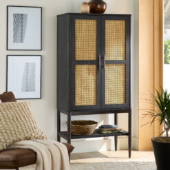 Better Homes & Gardens Springwood Caning Storage Cabinet, Charcoal Finish