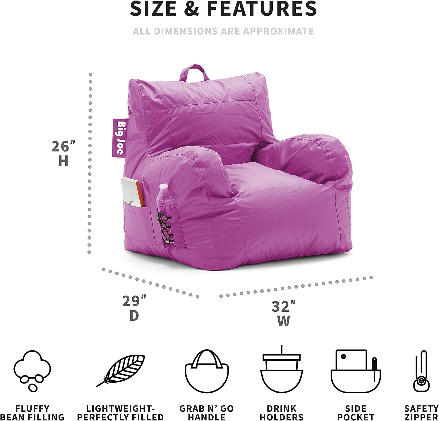 https://bigbigmart.com/wp-content/uploads/2023/09/Big-Joe-Dorm-Bean-Bag-Chair-with-Drink-Holder-and-Pocket-Radiant-Orchid-Smartmax-Durable-Polyester-Nylon-Blend-3-feet1.jpg