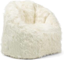 Big Joe Milano Bean Bag Chair, Ivory Shag Fur, Soft Faux Fur, 2.5 feet