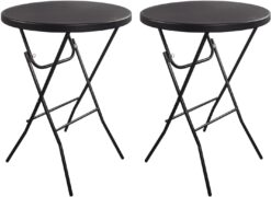 Byliable 32in Cocktail Table High Top Folding Table, Portable Bar Height Folding Table Round with Removable Legs, Indoor Outdoor Banquet Table for Parties, Commercial, Speech, Black - 2PCS