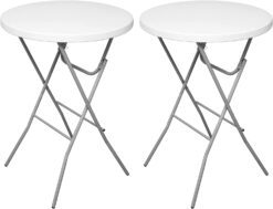 Byliable 32in Round Folding Table Folding Cocktail Table, High Top Table Indoor Outdoor, White Bar Table for Parties, Patio, Backyard, Dining Room, Weddings, Removable Steel Frame- 2PCS