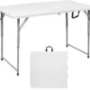 Byliable Folding Table 4 Foot Portable Heavy Duty Plastic Fold-in-Half Utility Foldable Table Small Indoor Outdoor Adjustable Height Folding Table with Carrying Handle, Camping and Party