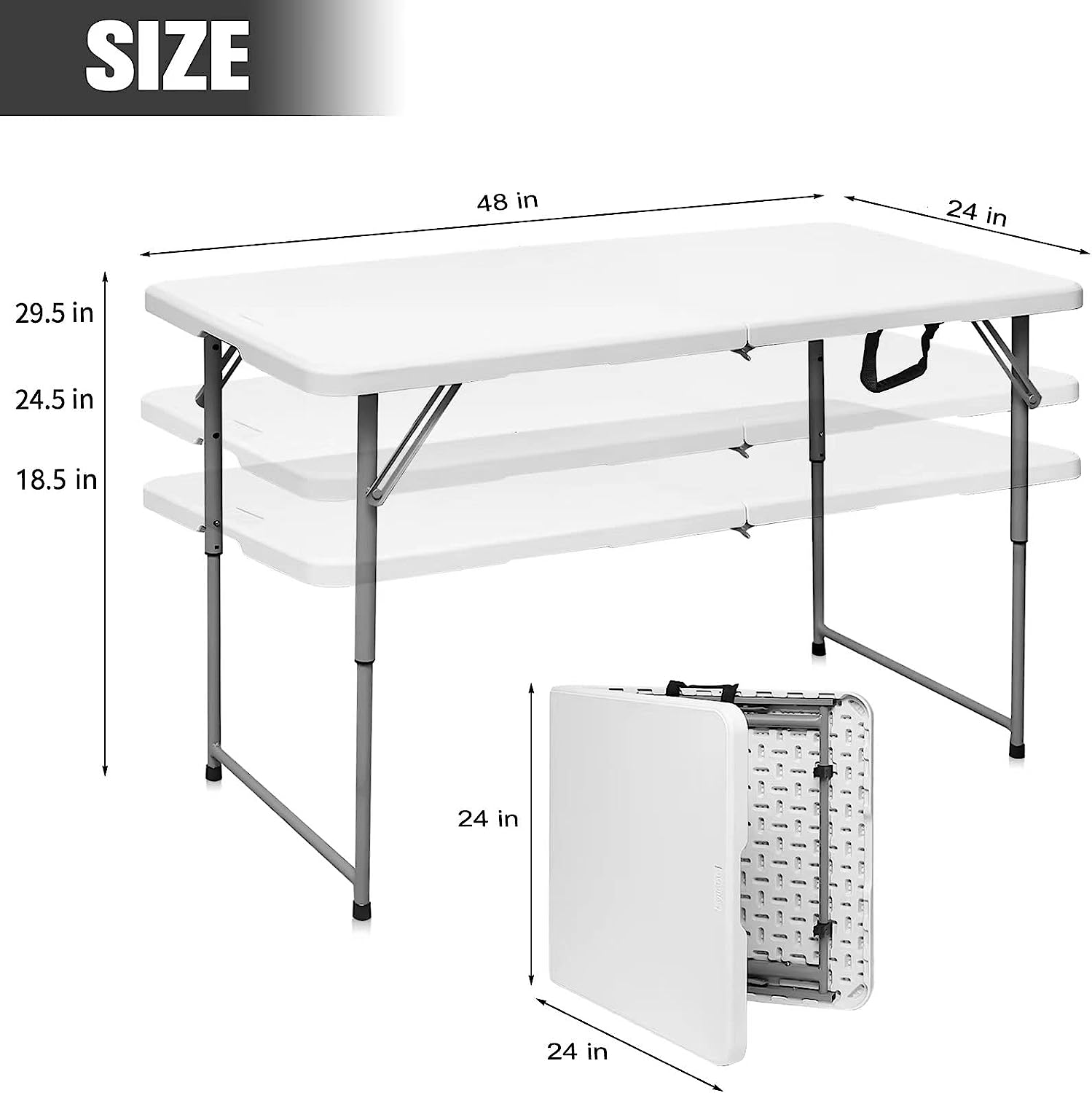 Byliable Folding Table 4 Foot Portable Heavy Duty Plastic Fold-in
