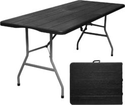 Byliable Folding Table 6ft Portable Heavy Duty Plastic Black Folding Table Utility Dining Table Indoor Outdoor for Camping Picnic and Party, Black