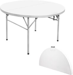 Byliable Round Folding Table 48 inch Bi-Fold White Plastic Folding Table Circle Card Table for Outdoor Party Banquet Tables Wedding Event