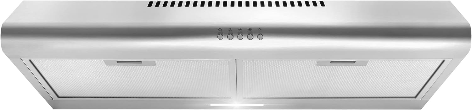 COSMO 5U30 30 in. Under Cabinet Range Hood with Ducted/Ductless Convertible  (Kit Not Included), Slim Kitchen Over Stove Vent, 3 Speed Exhaust Fan,  Reusable Filter, LED Lights in Stainless Steel