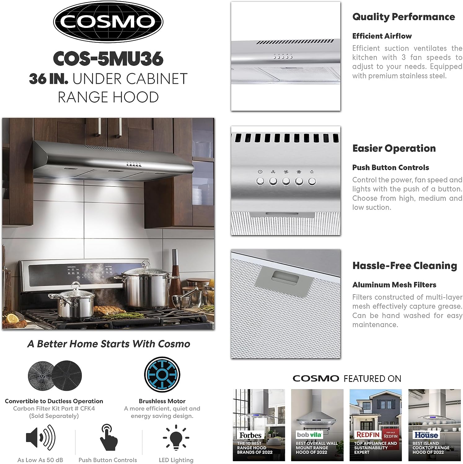 COS-5MU30, 30″ Under Cabinet Stainless Steel Range Hood with Aluminum Mesh  Filters