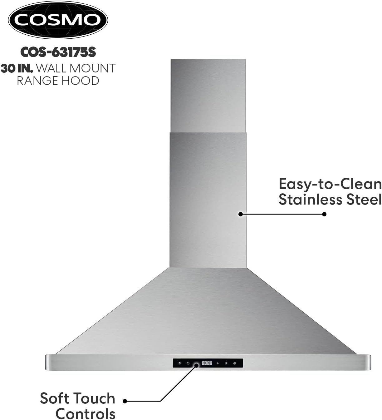 COSMO COS-63175S Wall Mount Range Hood with Ducted Convertible Ductless (No  Kit Included), Ceiling Chimney-Style Stove Vent, LEDs Light, Permanent  Filter, 3 Speed Fan in Stainless Steel (30 inch)