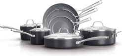 Calphalon 11-Piece Pots and Pans Set, Oil-Infused Ceramic Cookware with Stay-Cool Handles, PTFE- and PFOA-Free, Dark Grey