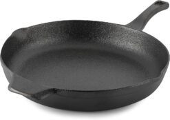 Calphalon Cast Iron Skillet, Pre-Seasoned Cookware with Large Handles and Pour Spouts, 12-Inch, Black