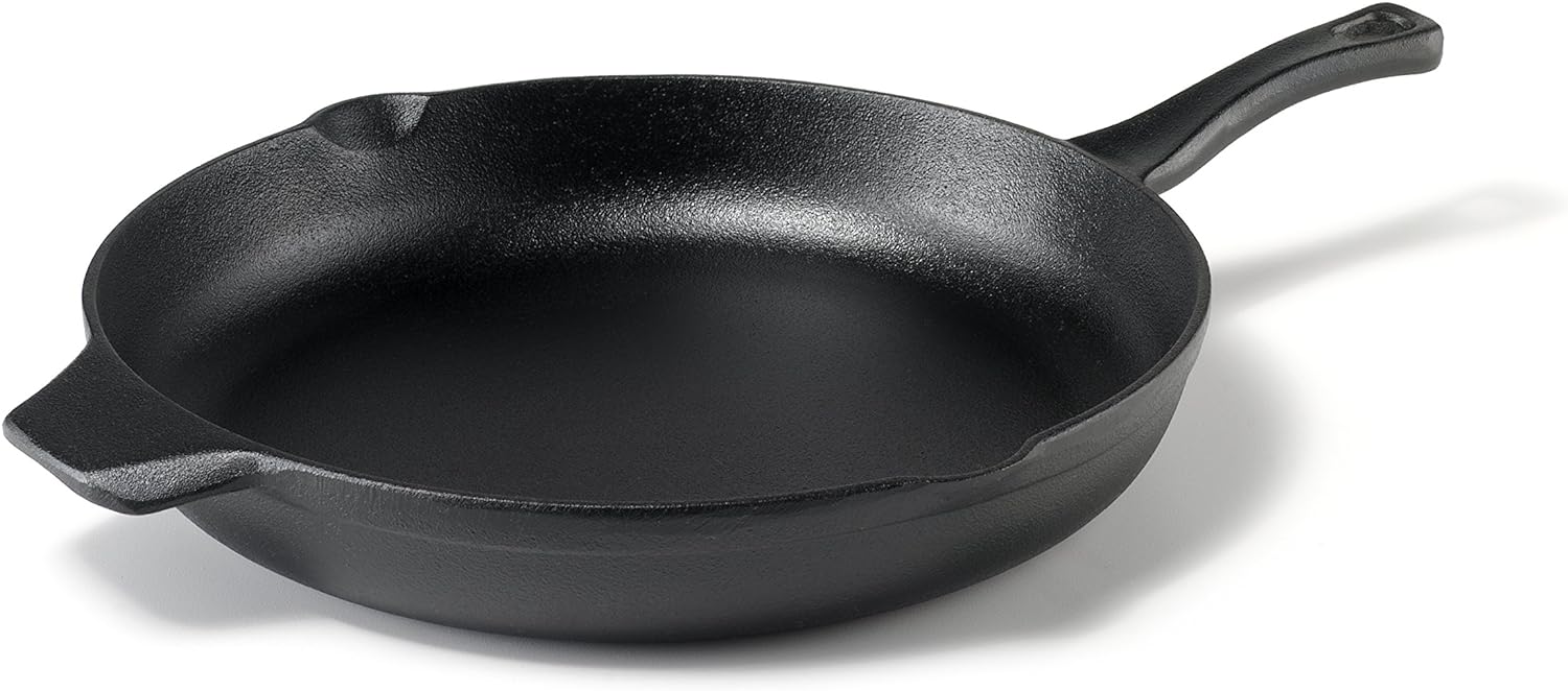 Calphalon Cast Iron Skillet, Pre-Seasoned Cookware with Large Handles and  Pour Spouts, 12-Inch, Black