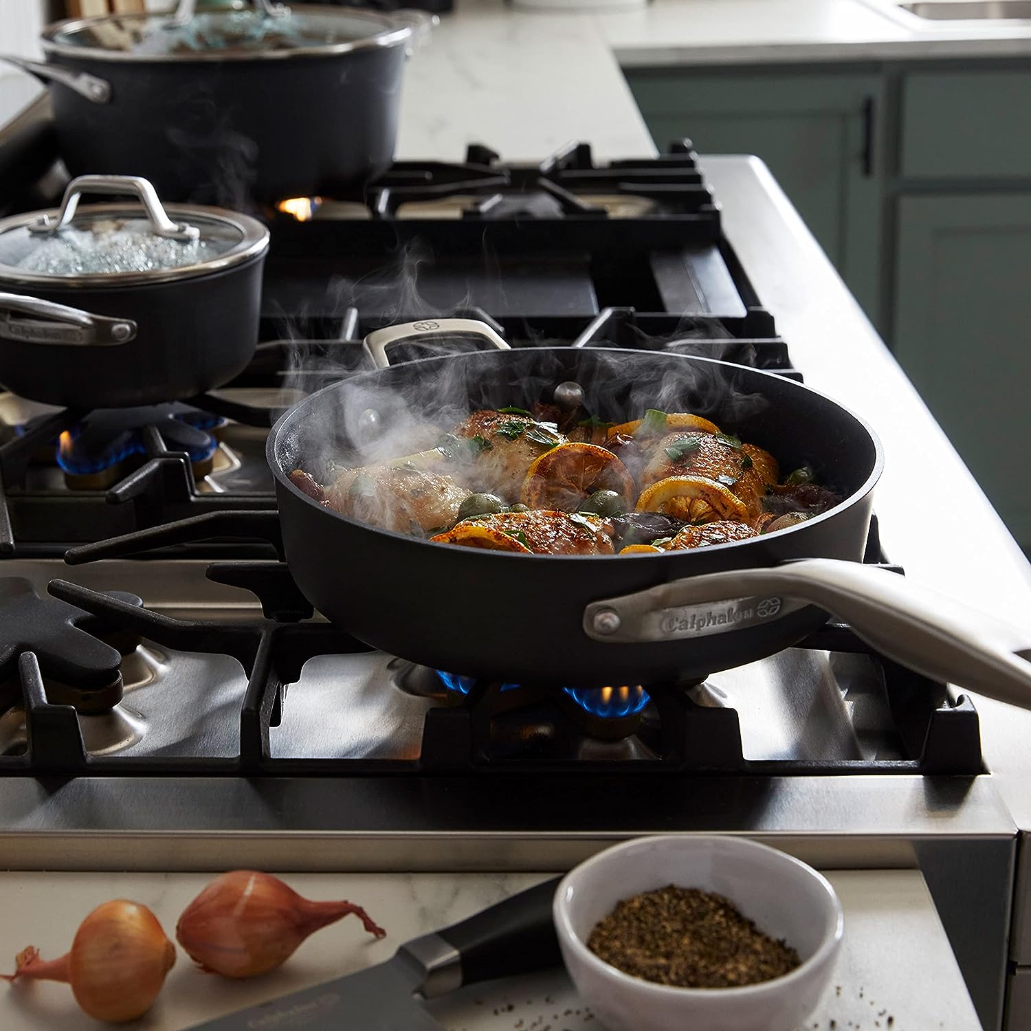 New CALPHALON 10 Premier Hard Anodized Nonstick Fry Pan with Lid