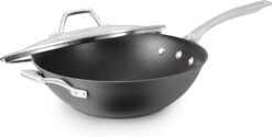 Calphalon Signature Hard-Anodized Nonstick 12-Inch Flat Bottom Wok with Cover
