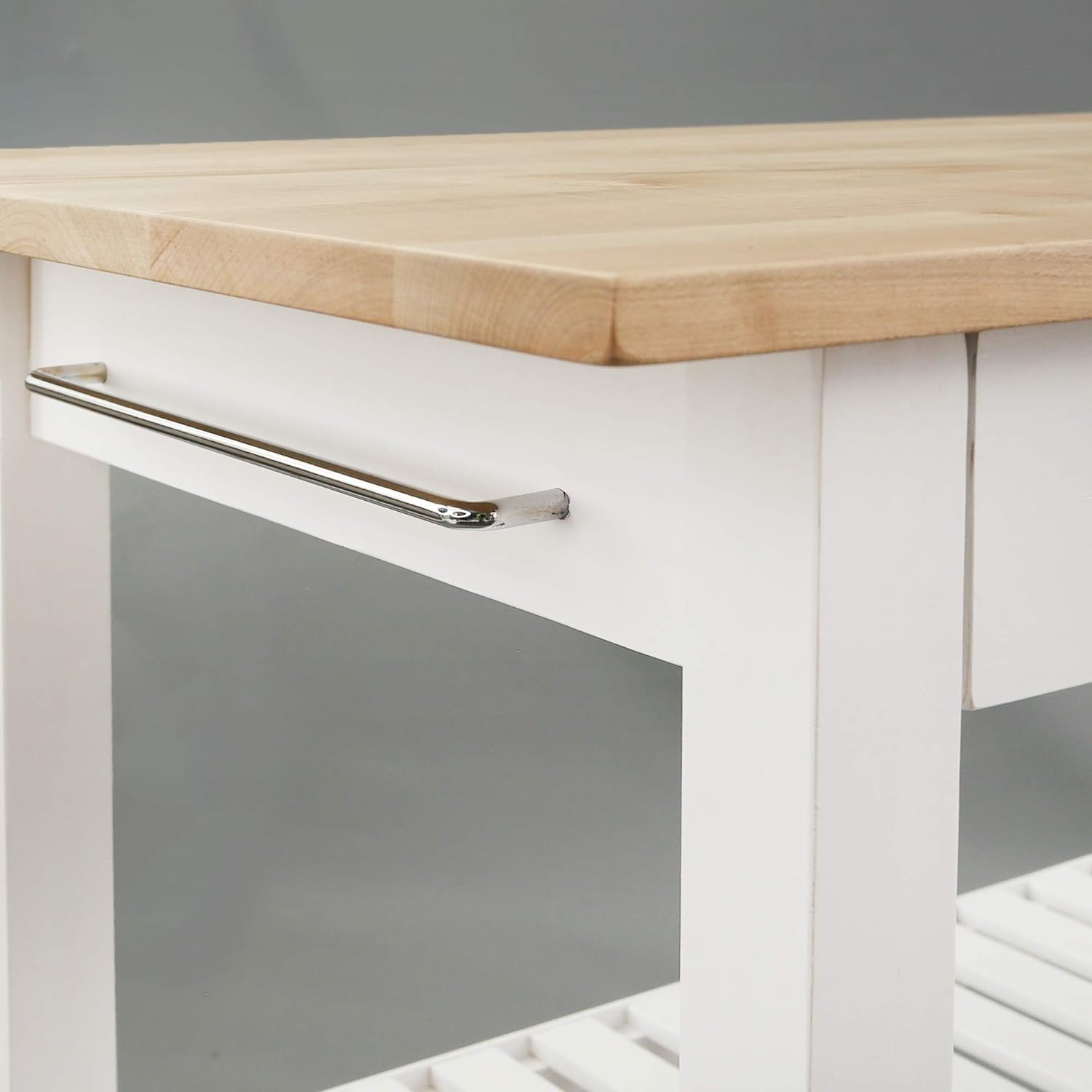 Casual Home Solid Wood Kitchen Island, Natural Maple Top, White Base (New) 40 20 36.5inch5