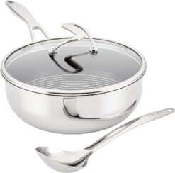Circulon Clad Stainless Steel Chef Pan and Utensil Set with Hybrid SteelShield and Nonstick Technology