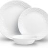 Corelle Dinnerware Set (12pc Set, Bella Faenza)-Dinner Set for 4, Includes 4 x: Plates, Side Plates & Bowls, 3 X More Durable, Half The Space & Weight of Ceramic, up to 80% Recycled Glass (1146912)