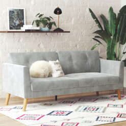 CosmoLiving Gloria Upholstered 3-Seater Sofa, Light Gray Velvet