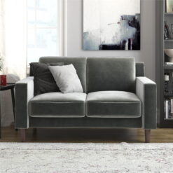 DHP Bryanna Loveseat 2 Seater Sofa , Gray Velvet