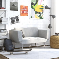 DHP Euro Upholstered Futon with Magazine Storage, Light Grey Linen