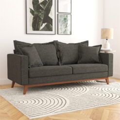 DHP Miriam Pillowback Wood Base Sofa, Gray Linen