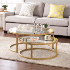 Ember Interiors Evee Glam Glass Top Nesting Coffee Table, 2 Piece Set, Gold
