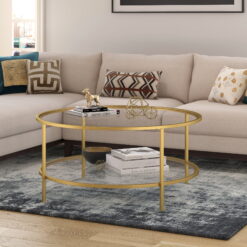 Evelyn&Zoe Contemporary Metal Coffee Table with Glass Shelf