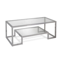 Evelyn&Zoe Contemporary Rectangular Coffee Table with Glass Top and Shelf