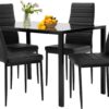FDW Dining Table Set Glass Dining Room Table Set for Small Spaces Kitchen Table and Chairs for 4 Table with Chairs Home Furniture Rectangular Modern (Black Glass)