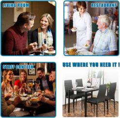 FDW Dining Table Set Glass Dining Room Table Set for Small Spaces Kitchen Table and Chairs for 4 Table with Chairs Home Furniture Rectangular Modern (Black Glass)