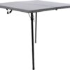 Flash Furniture Dunham 2.83-Foot Square Bi-Fold Gray Plastic Folding Table with Carrying Handle, Grey
