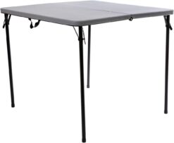 Flash Furniture Dunham 2.83-Foot Square Bi-Fold Gray Plastic Folding Table with Carrying Handle, Grey