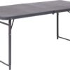 Flash Furniture Mills 4-Foot Height Adjustable Bi-Fold Dark Gray Plastic Folding Table with Carrying Handle
