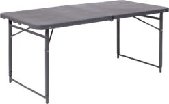 Flash Furniture Mills 4-Foot Height Adjustable Bi-Fold Dark Gray Plastic Folding Table with Carrying Handle