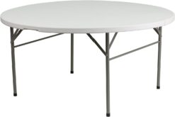 Flash Furniture Scarborough 5-Foot Round Bi-Fold Granite White Plastic Folding Table with Carrying Handle
