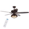 Fredix 5-Blade 52-Inch Speckled Bronze Ceiling Fan with Hooded Crystal Chandelier (Remote Controlled)