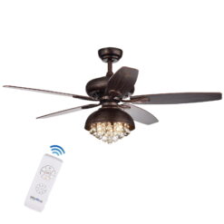 Fredix 5-Blade 52-Inch Speckled Bronze Ceiling Fan with Hooded Crystal Chandelier (Remote Controlled)