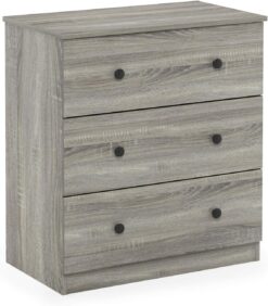 Furinno Tidur Simple Design Dresser, 3-Tier Knob, French Oak Grey