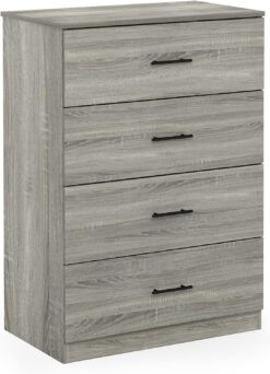 Furinno Tidur Simple Design Dresser, 4-Tier Handle, French Oak Grey