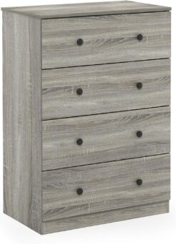 Furinno Tidur Simple Design Dresser, 4-Tier Knob, French Oak Grey