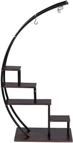 GDLF 5 Tier Metal Plant Stand Creative Half Moon Shape Ladder Flower Pot Stand Rack for Home Patio Lawn Garden Balcony Holder Black (2 Pack)