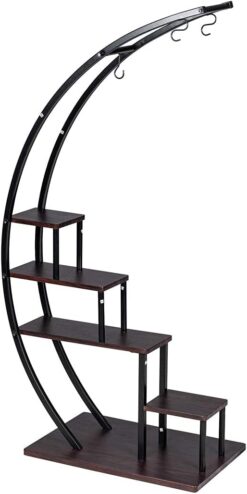 GDLF 5 Tier Metal Plant Stand Creative Half Moon Shape Ladder Flower Pot Stand Rack for Home Patio Lawn Garden Balcony Holder Black (2 Pack)