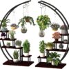 GDLF 5 Tier Metal Plant Stand Creative Half Moon Shape Ladder Flower Pot Stand Rack for Home Patio Lawn Garden Balcony Holder Black (2 Pack)
