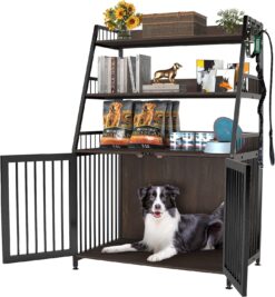 GDLF Dog Crate with Shelf Furniture Style Dog Kennel Indoor Heavy Duty Cage with Storage, 36