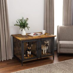GDLF Double Dog Crate with Divider for 2 Small Dogs or 1 Dog, Furniture Style Kennel Indoor Cage with Removable Panel