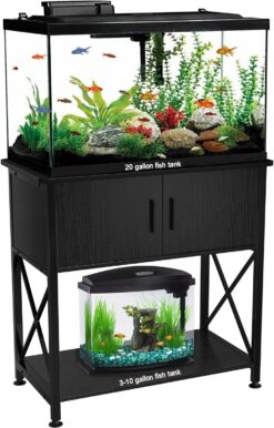 GDLF Fish Tank Stand Metal Aquarium Stand for up to 20 Gallon Long with Cabinet for Fish Tank Accessories Storage
