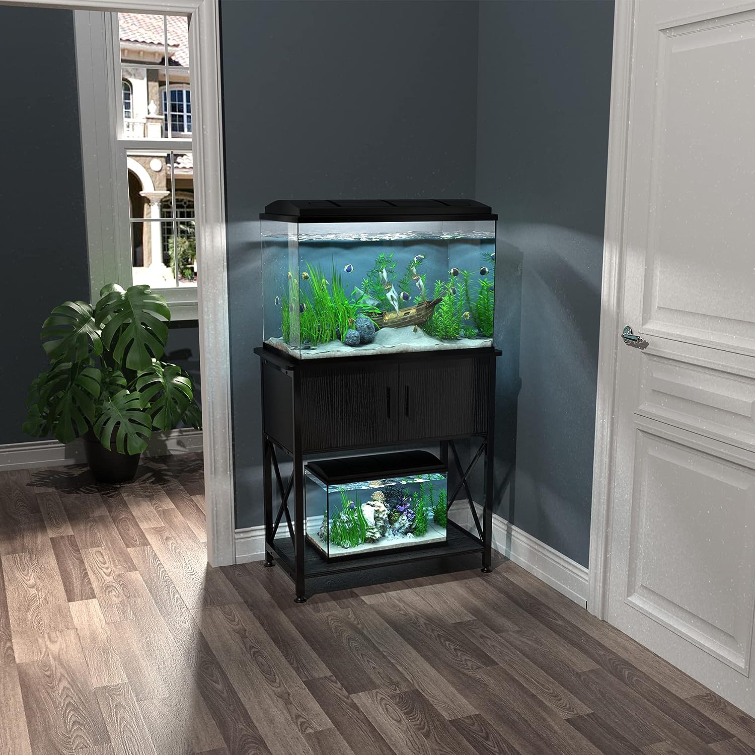 GDLF Fish Tank Stand Metal Aquarium Stand for up to 20 Gallon Long with  Cabinet for Fish Tank Accessories Storage,28.7 L 