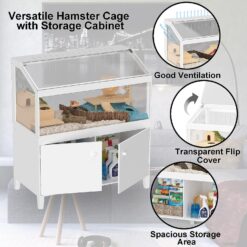 GDLF Hamster Cage with Storage Cabinet Small Animal Cage, Easy View Acrylic Panels, Large Habitat for Hedgehog Gerbil & Rat
