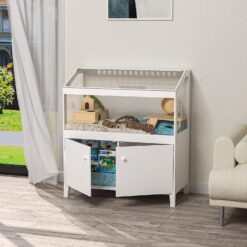 GDLF Hamster Cage with Storage Cabinet Small Animal Cage, Easy View Acrylic Panels, Large Habitat for Hedgehog Gerbil & Rat
